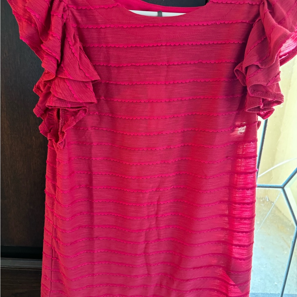 Anthropologie red textured tee with flutter sleeves